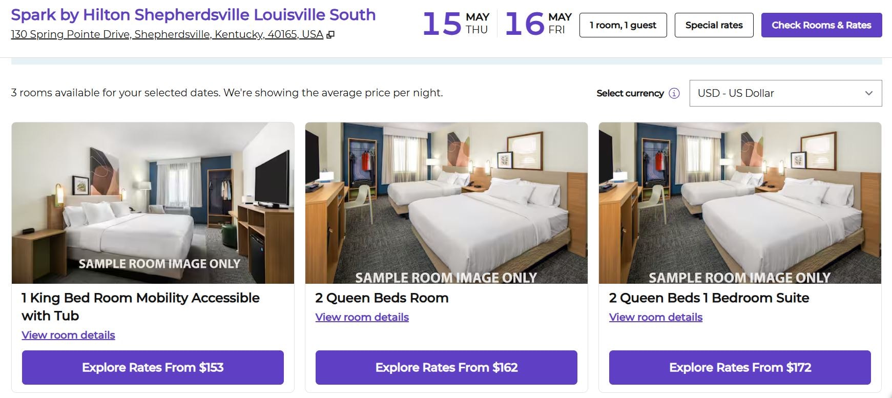 An Image of Shepherdsville's Spark by Hilton Booking Page