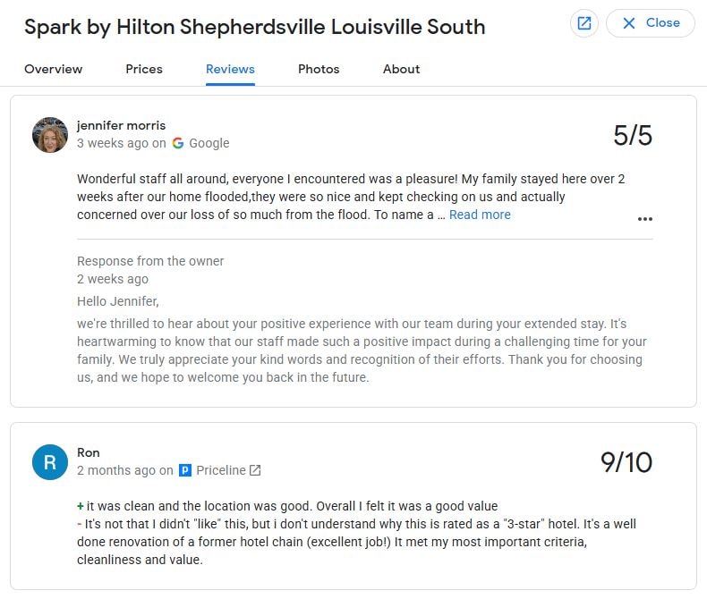 Image of 5 star review for Spark by Hilton, Shepherdsville