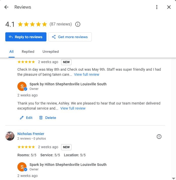 Great Google Reviews for Spark by Hilton