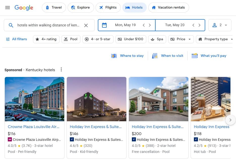 Image of some pricey hotels around Kentucky Expo Center
