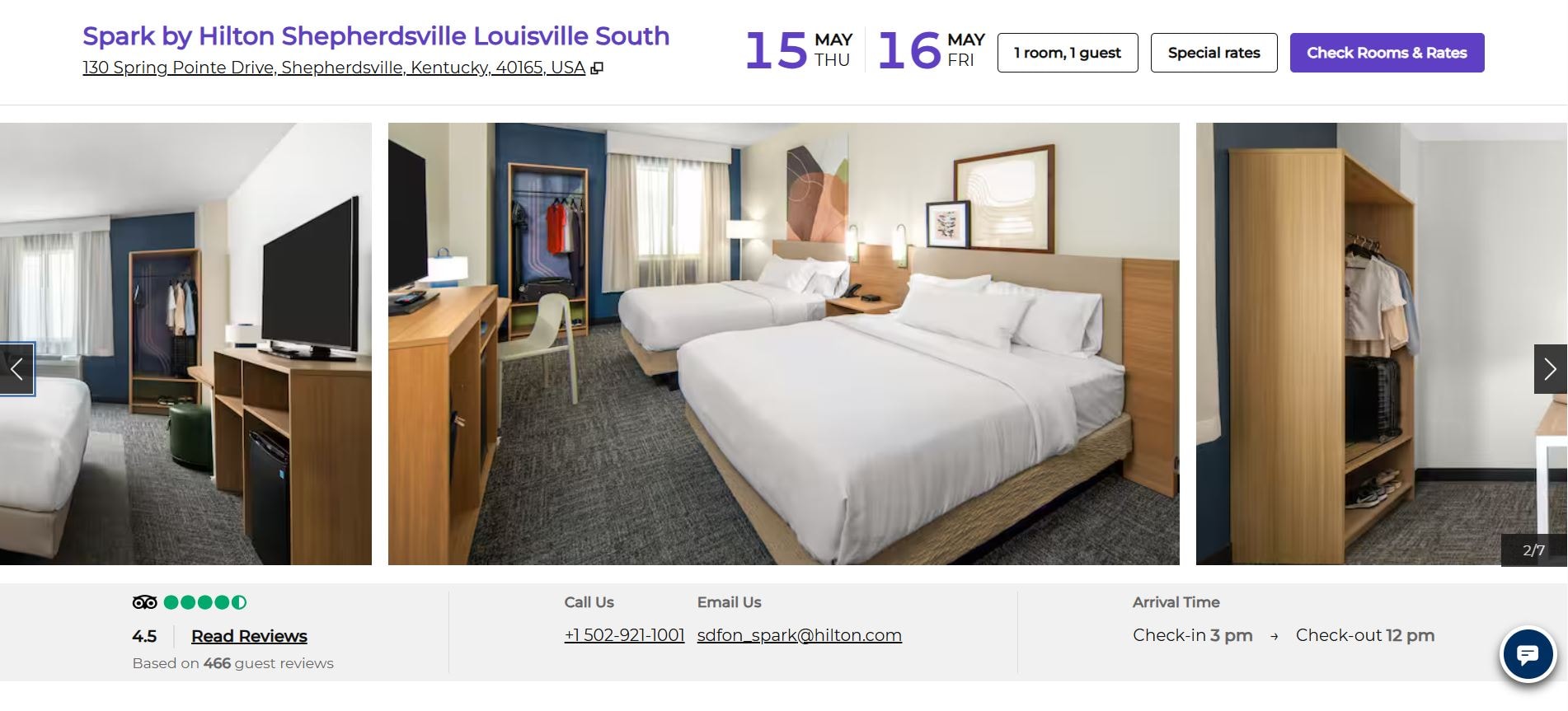 Screenshot of Sparks by Hilton Shepherdville's Booking Page 