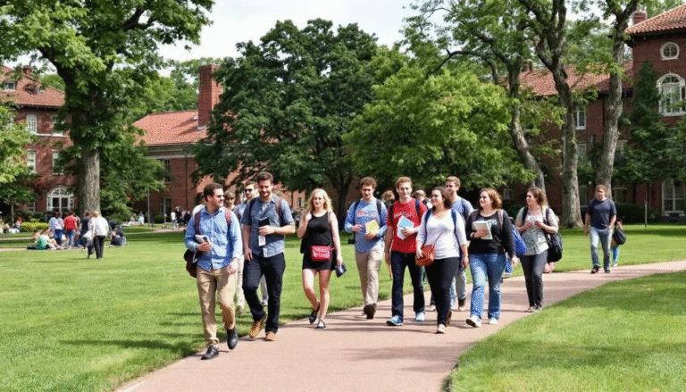 In the image, a diverse group of people is seen exploring the vibrant UK Campus in Lexington, KY, surrounded by lush greenery and historic buildings. They appear to be enjoying their time together, possibly discussing plans related to cancer treatment, while nearby, hotels like the Holiday Inn Express and Comfort Inn provide lodging options for families visiting cancer patients at UK Healthcare.