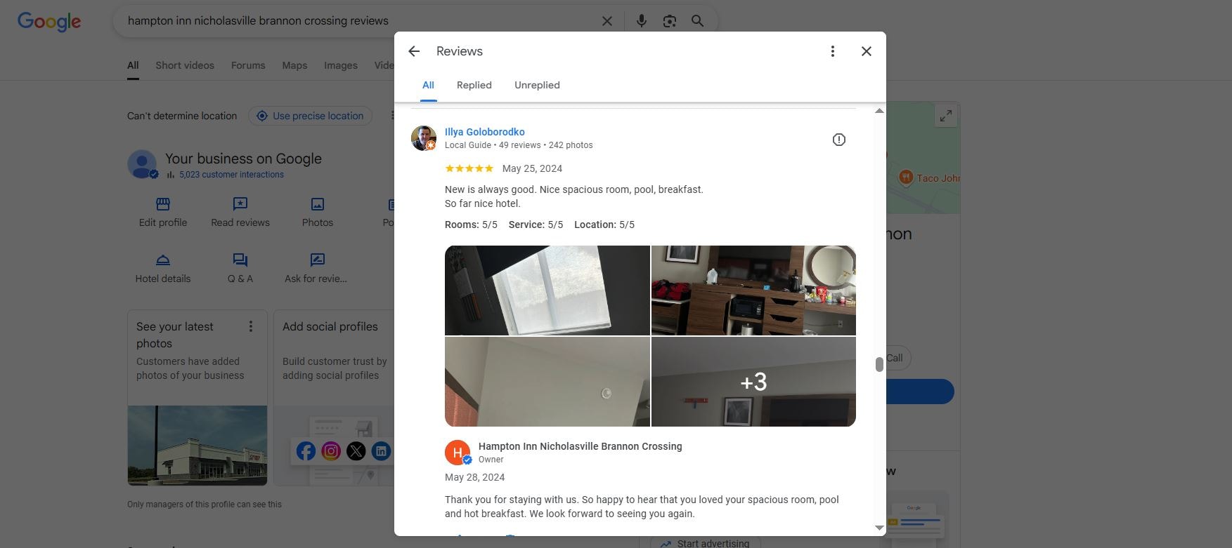 Google Review of Hampton Inn Nicholasville