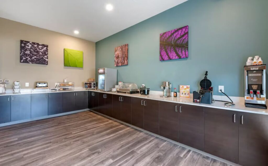 Intercontinental Breakfast Cabinet at Mainstay Suites KY - hotels near 407 Cherry Blossom Way Georgetown KY
